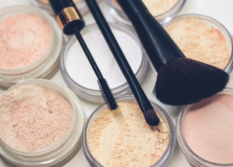 Luxury makeup cosmetic palette and soft brush, original campaign artwork